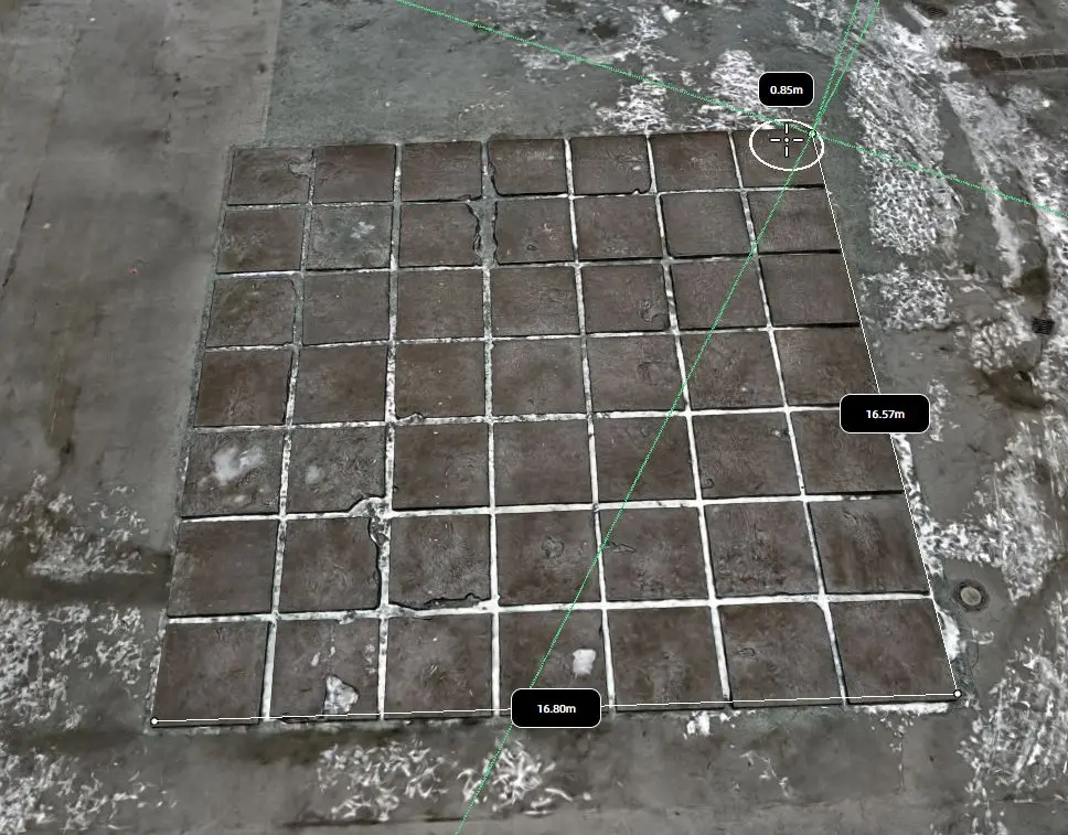 Precise distance measurements on a scanned stone floor