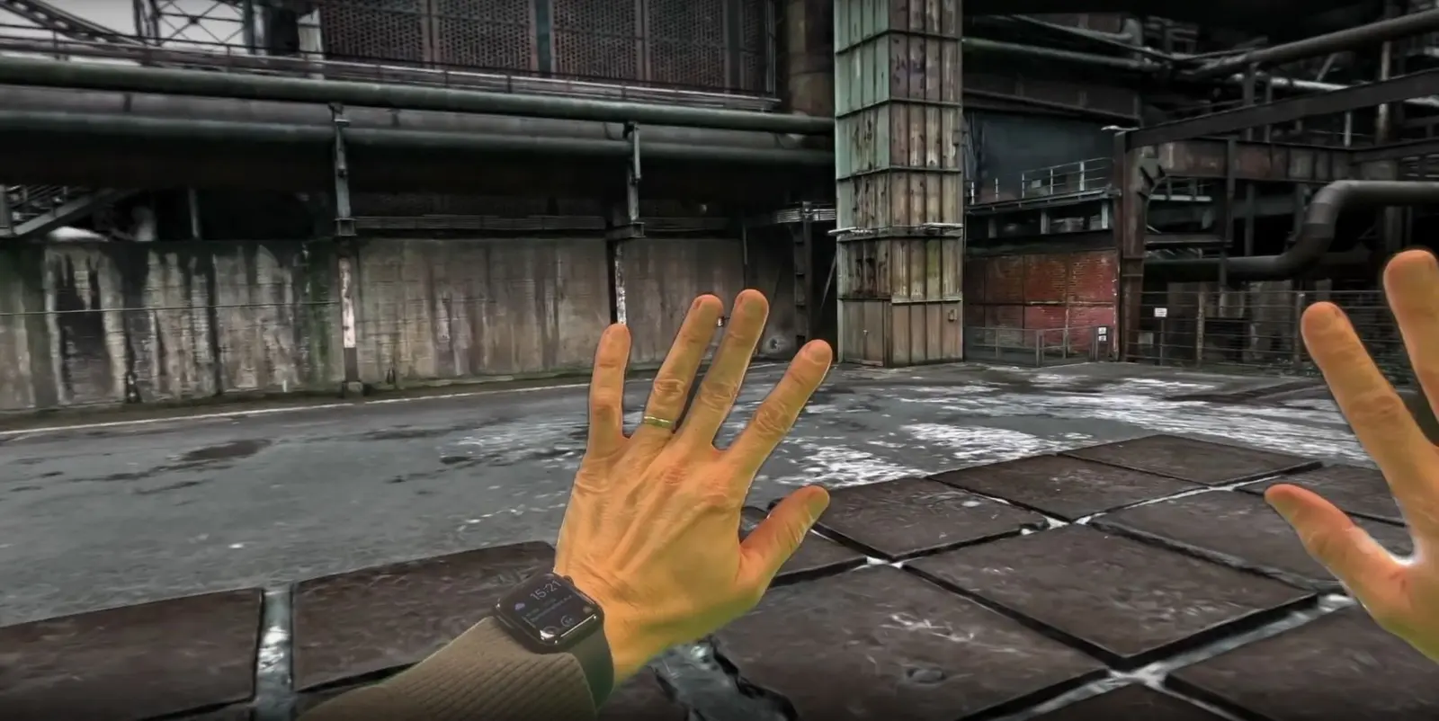 First-person view with hand tracking, walking a scan in VR